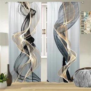 2 Pcs Abstract Black & Gold Curtains