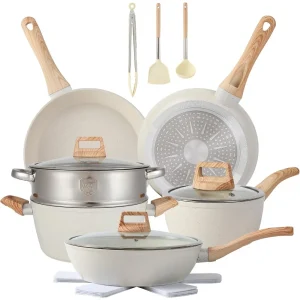16-Piece White Nonstick Cookware Set